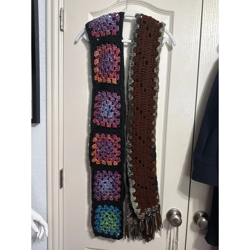 Handmade Crochet Knit Granny Square Scarf Lot of 4 Boho Cottagecore Retro Indie